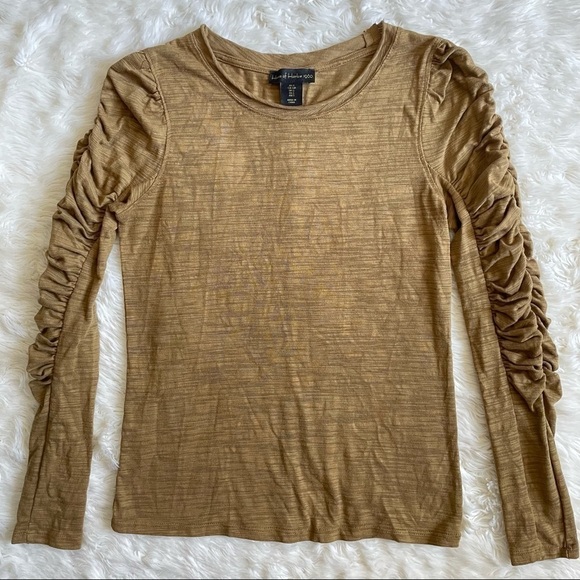 House of Harlow 1960 Shirt Ruched Long Sleeve Tee Bronze Olive S - Picture 3 of 10